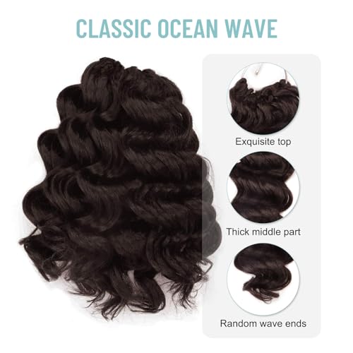 ToyoTree 4# Ocean Wave Crochet Hair 9 Inch 8 Pack Light Brown Short Curly Extensions