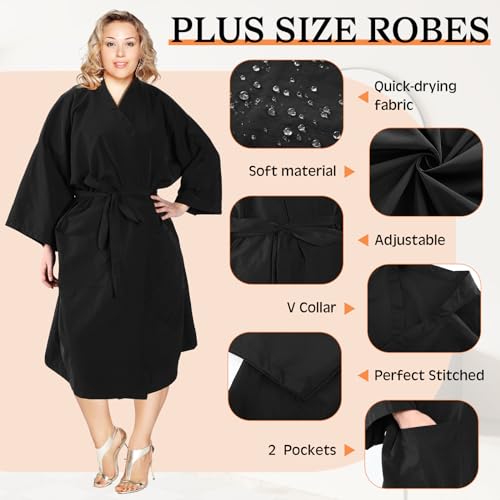 Salon Client Gown Robe Set - Black Nylon Adjustable Hairdressing Cape with Pockets, XL