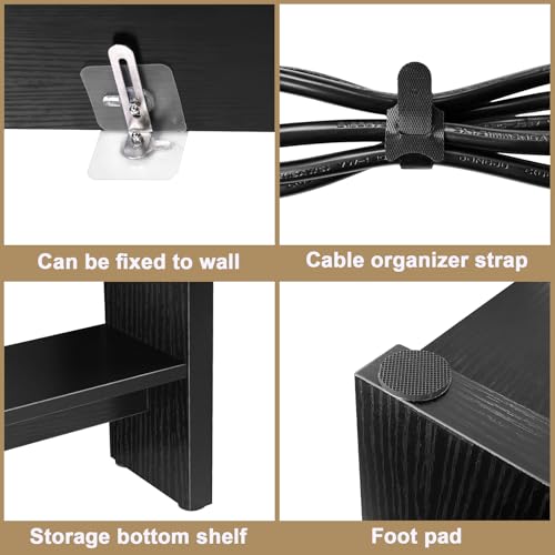 47-Inch Narrow Sofa Table with Outlet & USB Charging Station - Black