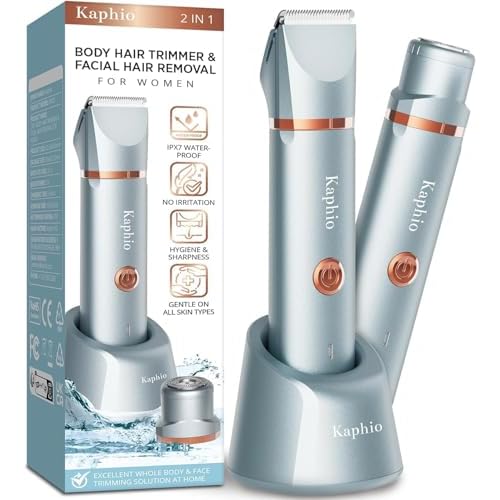 Bikini Trimmer for Women Pubic Hair: 2 in 1 Electric Razors for Women - IPX7 Waterproof Lady Shaver for Travel & Home Use (Blue-Gold)