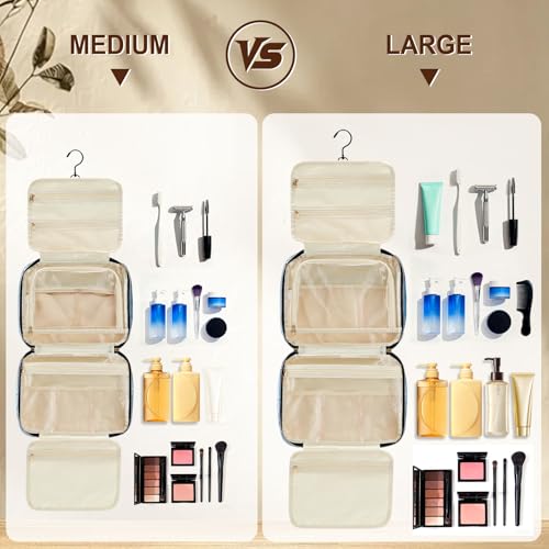 Large Travel Toiletry Bag with Hook - Water-Resistant Makeup Organizer, Blue, Medium