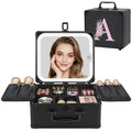 Relavel Small Personalized Makeup Bag with LED Mirror - Black Initial Travel Organizer