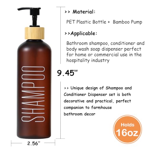 Brown & Bamboo Pump Refillable Shampoo & Conditioner Dispenser Set - 16oz