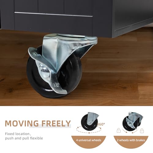 Shintenchi Kitchen Island Cart with Storage - Black, 22 Inch Mobile Microwave Table