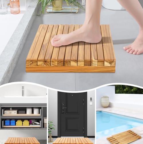 Teak Shower Mat 25.5 x 12 in – Adjustable, Non-Slip Spa Bath & Sauna Mat