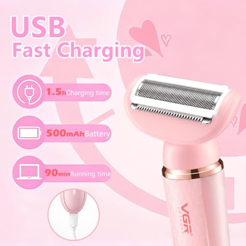 VGR 761 4-in-1 Lady Shaver Pink – Waterproof IPX5 Interchangeable Trimmer