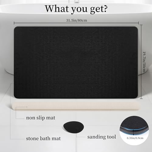 Extra Large Black Stone Bath Mat - 32x20 Inches, Non-Slip Shower Rug with Variation 1