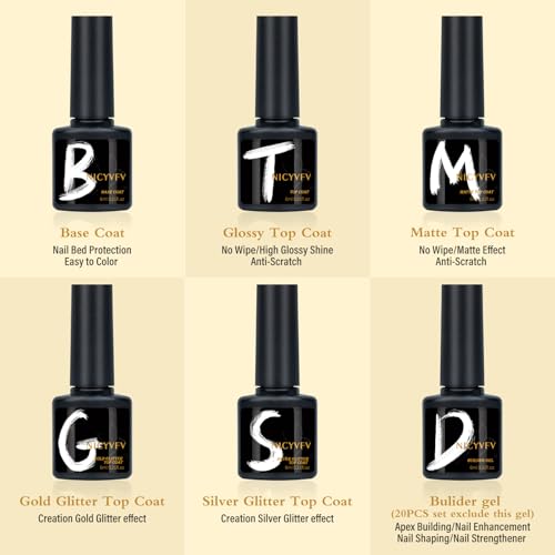 60 PCS Gel Nail Set, 54 Colors Gel Polish Set Classic Shades, with Gold Silver Glitter and Glossy Matte Top Coat, Base Coat Builder gel, for Women Gift Kit