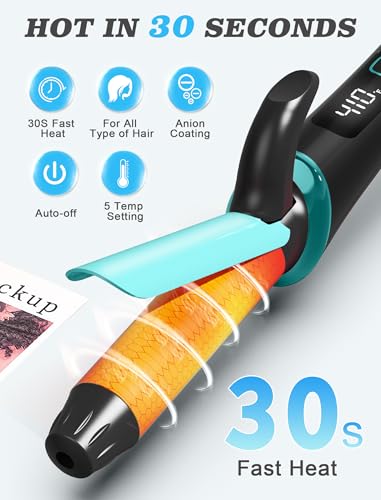 Casavok 1 Inch Blue Mini Travel Curling Iron - Dual Voltage with European Plug Adapter