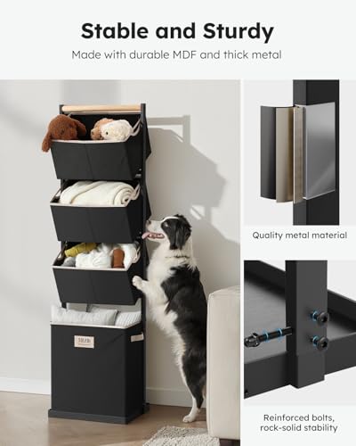 SOLEDI 4-Tier Vertical Laundry Hamper Sorter for Small Spaces - Black