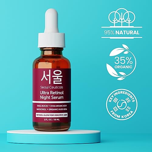 Korean Retinol Night Serum & Cream Set with Snail Mucin for Sensitive Skin