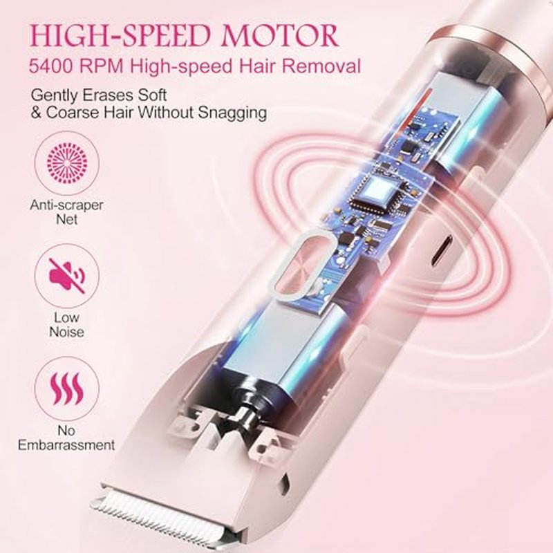 Bikini Trimmer for Women, 2 in 1 Electric Razors for Women, Rechargeable Cordless & Painless Hair Removal, Ultra Low Silent, Easy Cleaning, IPX7 Waterproof Bikini Shaver for Sensitive Skin (Pink)