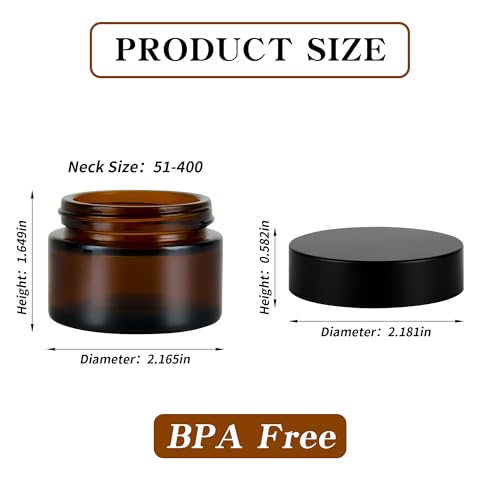 Reusable Amber Glass Storage Jars 2 oz - Leak-Proof Wide Mouth Set