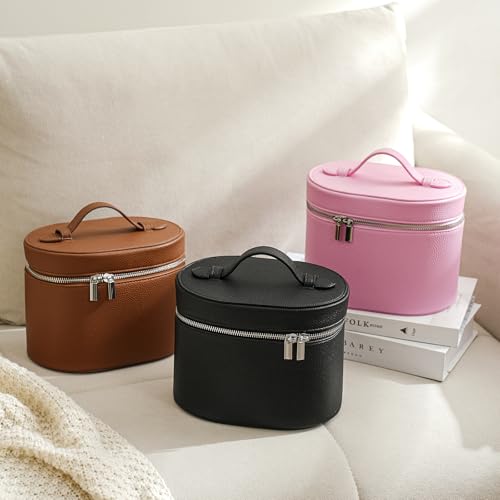 RSRSLEII Waterproof PU Leather Makeup Bag - Portable Toiletry Bag Black 03