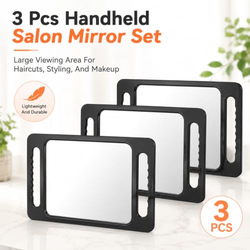 3 Pack Unbreakable Portable Makeup & Handheld Mirror with Double Handles - Large Salon Tray Mirror for Stylists & Barbers - Variation 3