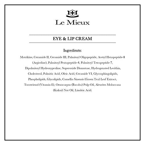Le Mieux Eye & Lip Cream - Anti Aging Eye and Lip Moisturizer, Peptide-Infused Treatment for Visible Wrinkles & Fine Lines with Kukui Nut Oil & Ceramide, No Parabens or Sulfates (0.5 oz / 15 ml)