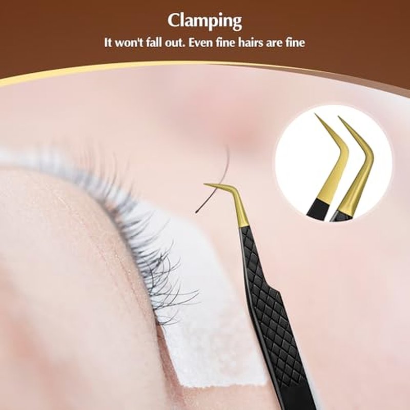 2 Pack Eyelash Extension Tweezers, Professional Pointed & Slanted Tweezers for Eyelash Lifting, Lash Extension Application, False Eyelashes, Made of Premium Surgical Stainless Steel (Black)