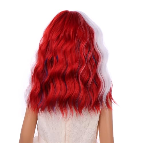 Kids Rainbow 4th of July Wigs - Blue, Red & White Short Curly Costume Wig with Bangs, Adjustable Fit