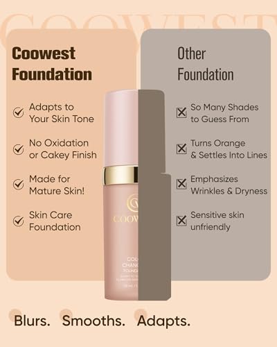 Color Changing Foundation for Mature Skin - 4-in-1 Light to Medium Shade Adaptable Skin Tint, Hydrating Liquid Makeup, Smooth Blur Finish, 30ml
