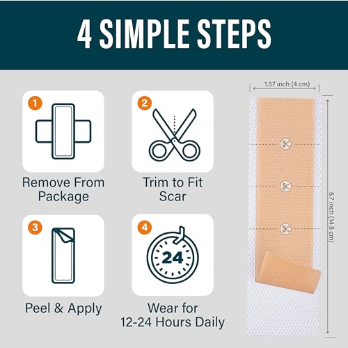NUVADERMIS Silicone Scar Sheets - Extra Long Scar Sheets 2 Packs of 4 - Medium Tone for C-Section Tummy Tuck Keloid Surgical Scars