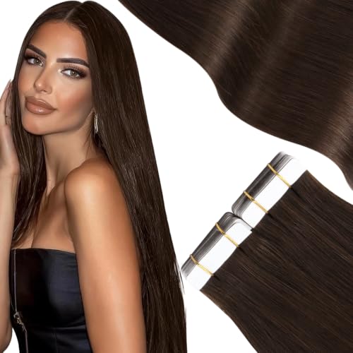 Moresoo Dark Brown Tape-In Hair Extensions 12in, 20 Pcs, 30g (Medium Brown #4)