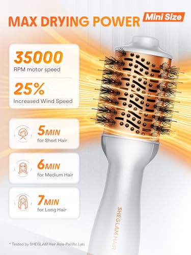 SHEGLAM Mini Travel Hair Dryer Brush - Dual Voltage 120V-240V, Anti-Frizz Styling