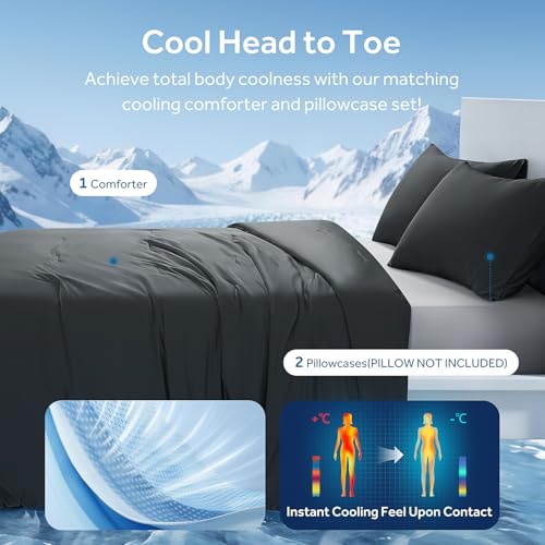 Cooling Comforter Set King Size for Hot Sleepers Dark Gray - Double-Side Tech