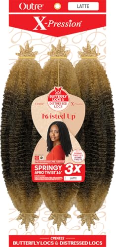 Outre X-Pression Twisted Up Springy Afro Twist Hair 16 Inch 3 Pack - Latte
