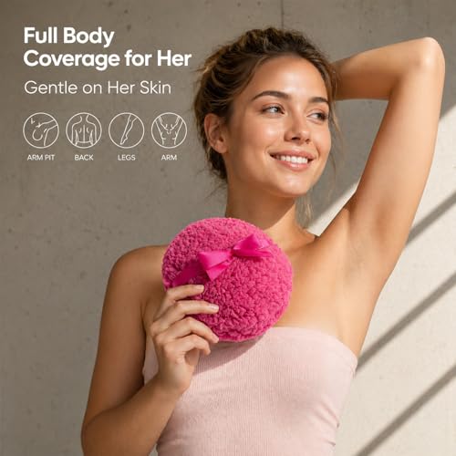 Magenta Rose Body Powder Puff with Clear Container - Extra Soft & Fluffy
