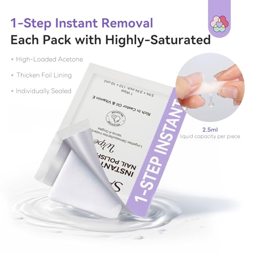 SAVILAND Pink Nail Polish Remover Pads 100 Count - Fast Acetone Wipes for Nails