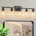 Black 5-Light Bathroom Vanity Light Fixture with Clear Glass Shades - Up & Down Mounting
