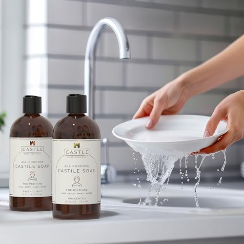 Unscented 32 oz All-Purpose Castile Soap - Gentle Multi-Use Cleaner with Coconut Oil - Sensitive Skin Friendly