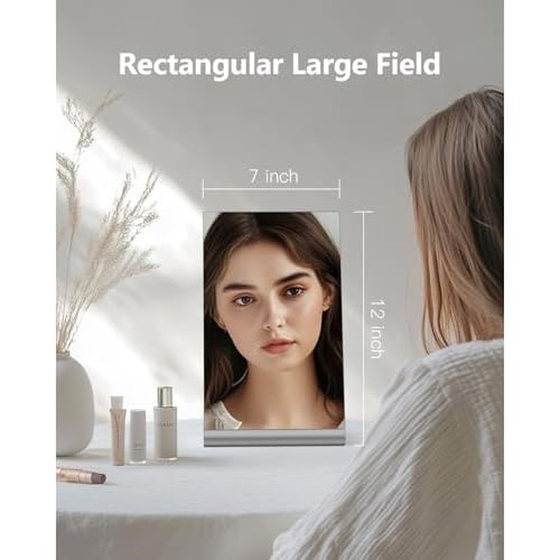 12"x7" Frameless Flat Makeup Mirror, Free Standing Vanity Mirror for Bathroom Countertop, Desk or Jewelry Display, Perfect for Makeup & Shaving