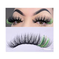 Black False Eyelashes with Green Glitter, 1 Pair Eye Lash Strip Color on the End Highlight, Fairy Black and Green Faux Mink Eyelash for Rave Party