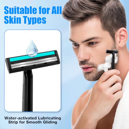 Disposable Razors Bulk for Men 50 Pack, Homeless Supplies Bulk, Twin Blade Mens Safety Travel Supply Shaving Razor, Face Beard Body Shavers for Hotel Camping Bathing (Black)