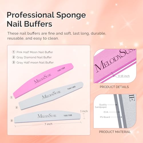 MelodySusie Nail Dust Collector,MelodySusie 9Pcs Nail Buffers Set,Nail Files and Buffers,100/180 Grit, Rhombus Nail Buffer, Professional Nail Care Tools Kit for Home Use,Salon