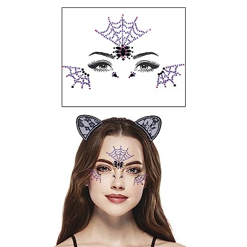 Halloween Face Gems Jewels,Day of the Dead Skull Spider Web Clown Rhinestone Face Tattoo Stickers for Men Women Kids Halloween Cosplay Makeup