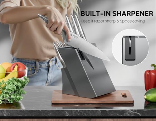 ASETY Steel Gray 15-Piece Knife Block Set - Premium Stainless Steel Kitchen Cutlery