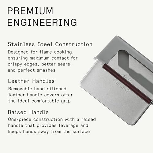 Made In Stainless Steel Grill Press with Removable Leather Handle Cover for Perfect Searing