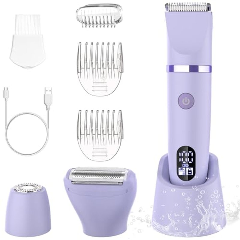 3-in-1 Electric Razor IPX7 Waterproof Bikini Trimmer Wet & Dry Use Painless Personal Trimmer Groomer for Ladies Face Body Legs Bikini Public Hairs Electric Lady Shaver with Replaceable Heads