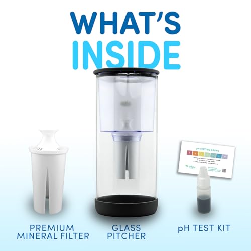 Vitev Black Glass Pitcher with Mineral pH Filter - Fridge Friendly & Durable