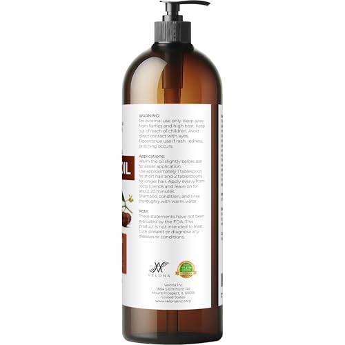 Velona Jojoba Oil 32 Fl Oz - Cold Pressed Unrefined Body & Hair Oil with Pump - Pack of 1