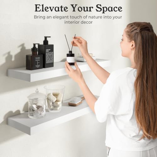 White Floating Shelves Wall Shelf Set of 2 - 36 Inches, Wooden Wall Storage