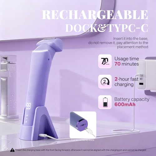 krofaue Women Electric Shaver - Cordless Waterproof Body Foil Shavers, Dry & Wet Electric Razors for Women with LED Display USB Charge Dock Purple