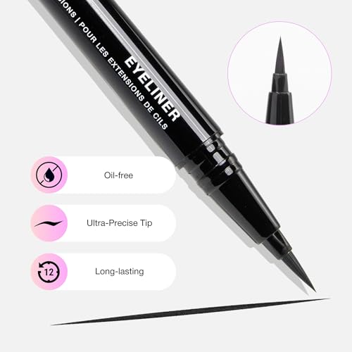 CURACORO Oil-Free Liquid Eyeliner for Eyelash Extensions, Ultra-Fine Felt Tip, Waterproof & Long-Lasting, Smudge-Proof Black Eyeliner