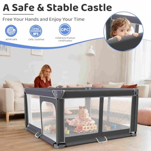 Grobeybees Dark Gray 50x50 Inch Foldable Baby Playpen Travel Yard