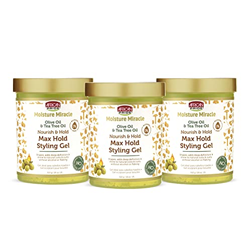 African Pride Moisture Miracle Olive & Tea Tree Oil Max Hold Hair Gel 3 Pack - 18 Oz