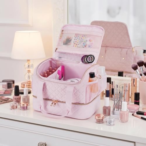 Pink Nail Polish Organizer Case - Holds 50 Bottles with Travel Handles