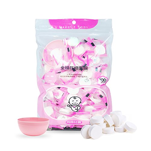 100 pcs Compressed Facial Mask Sheet Beauty DIY Disposable Mask Paper Natural Cotton Skin Care Wrapped Masks Normal Thick£¬Get a Small Mask Bowl Free