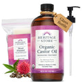 Organic Castor Oil with Pump, 16 Fl Oz - Unscented, Reusable Wool Flannel